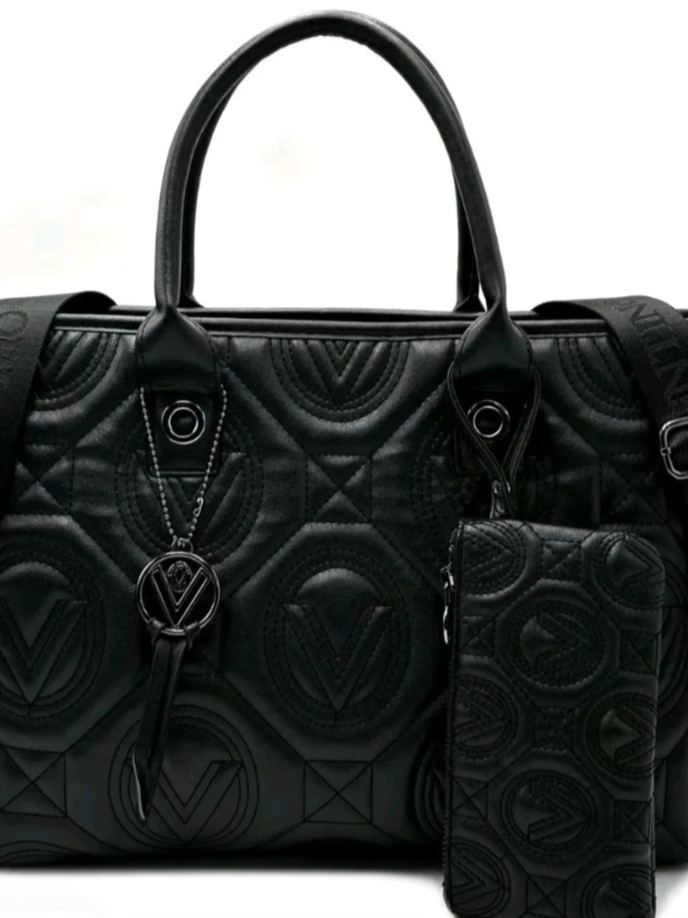 NWT,Valintino Orlandi Quilted Vegan Leather Tote Bag with  Wristlet - Black